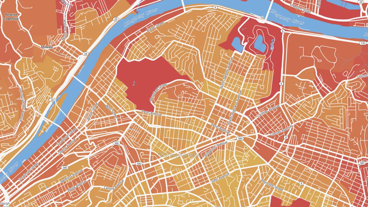 Garfield, Pittsburgh, PA Map of Vehicle Theft Rates