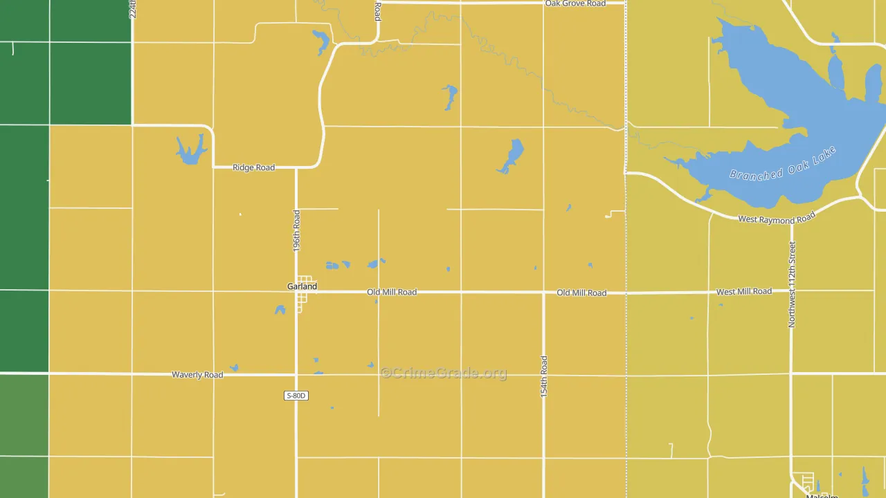 Garland, NE Map of Vehicle Theft Rates