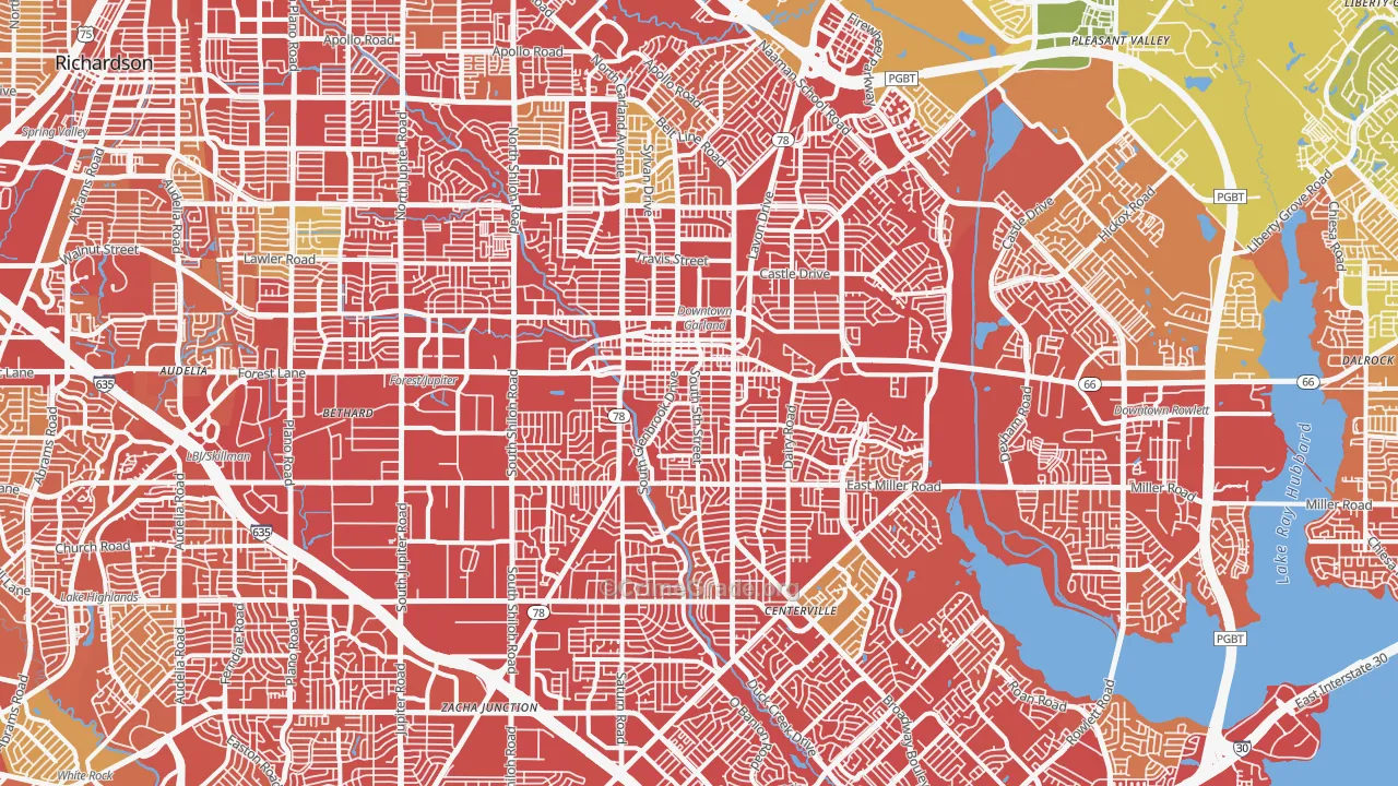 Garland, TX Map of Vehicle Theft Rates