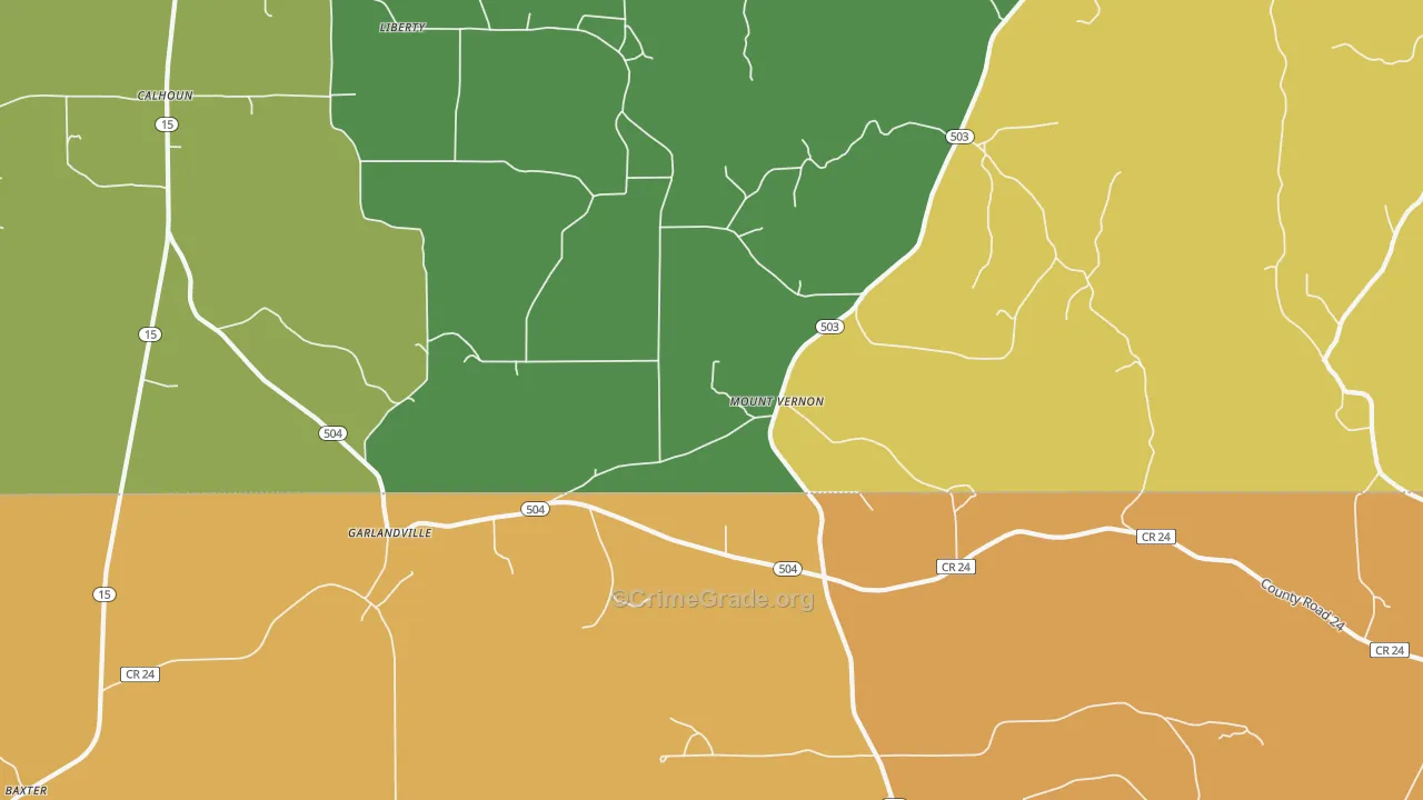 Garlandville, MS Map of Vehicle Theft Rates