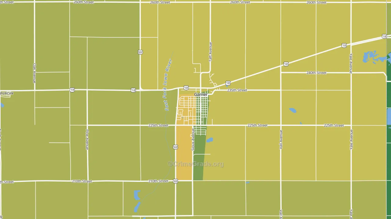 Garner, IA Map of Vehicle Theft Rates