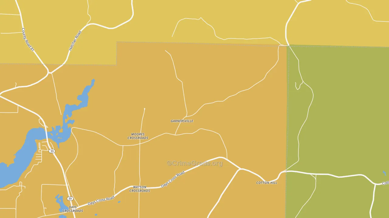 Garnersville, GA Map of Vehicle Theft Rates