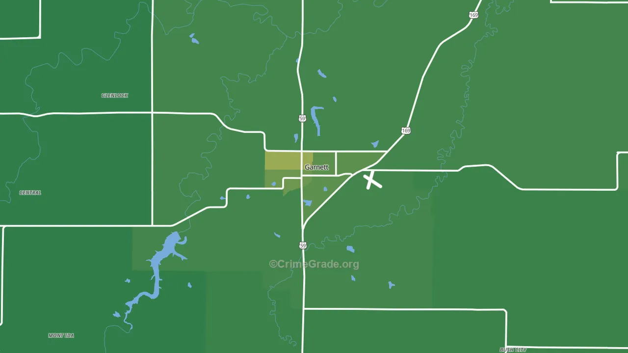 Garnett, KS Map of Vehicle Theft Rates