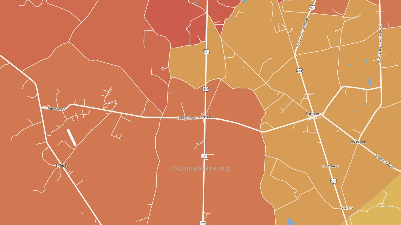 Garnett, SC Map of Vehicle Theft Rates