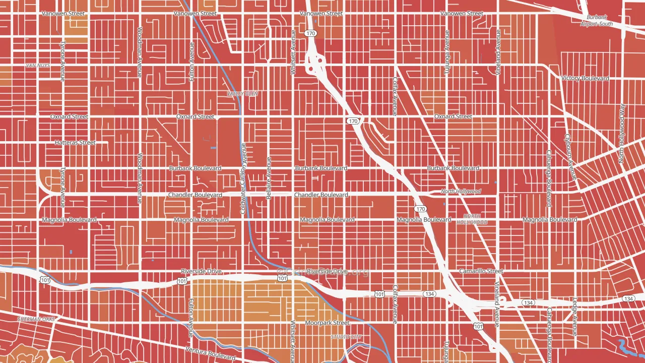 Garnsey, Valley Village, CA Map of Vehicle Theft Rates