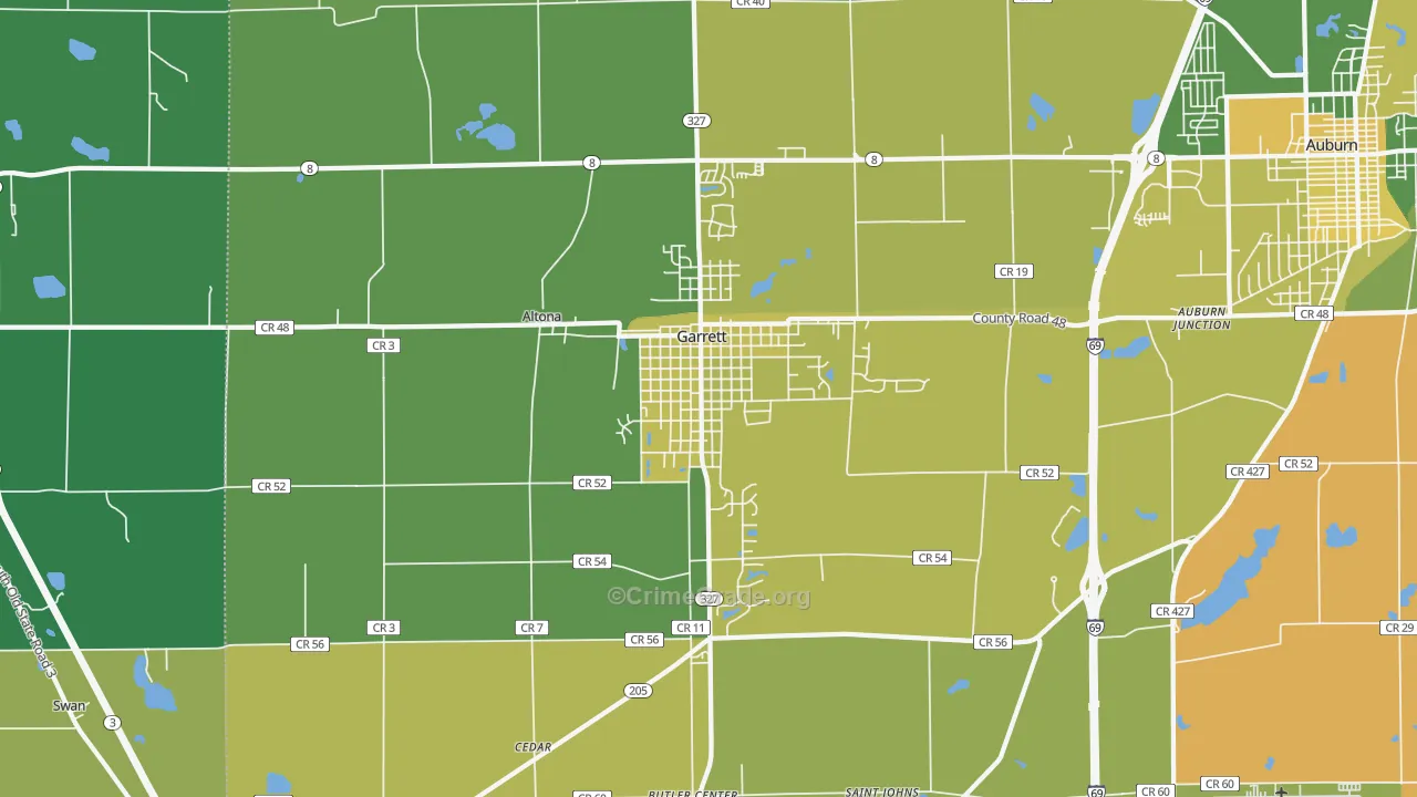 Garrett, IN Map of Vehicle Theft Rates