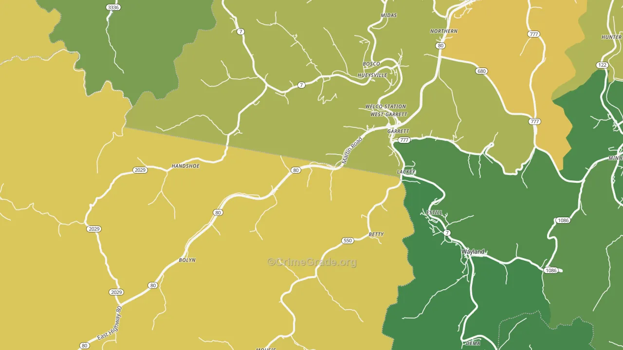 Garrett, KY Map of Vehicle Theft Rates