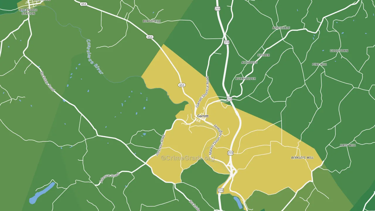 Garrett, PA Map of Vehicle Theft Rates