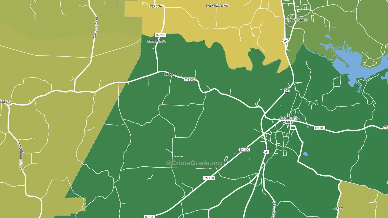 Garrett, TN Map of Vehicle Theft Rates