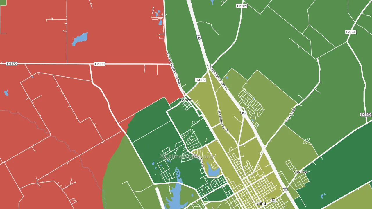 Garrett, TX Map of Vehicle Theft Rates