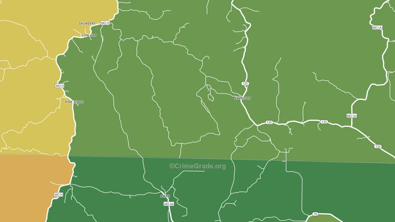 Garrison, MO Map of Vehicle Theft Rates