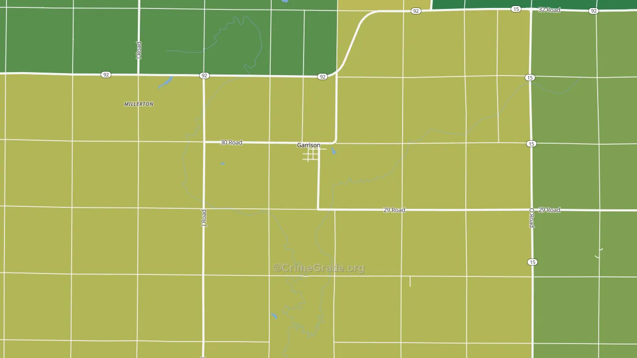 Garrison, NE Map of Vehicle Theft Rates