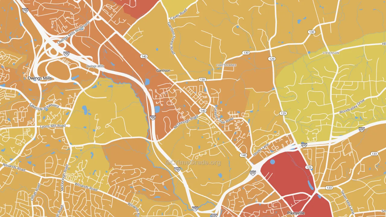 Garrison, Owings Mills, MD Map of Vehicle Theft Rates