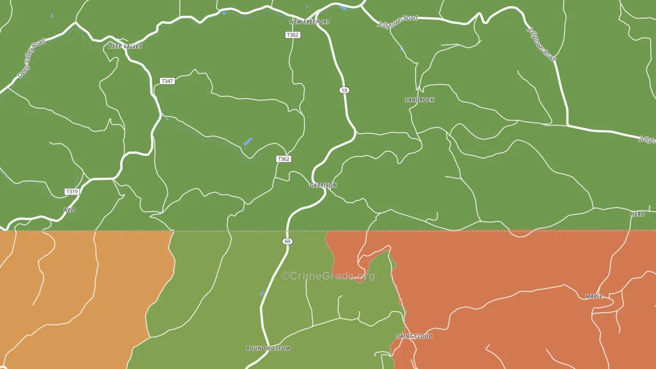 Garrison, PA Map of Vehicle Theft Rates