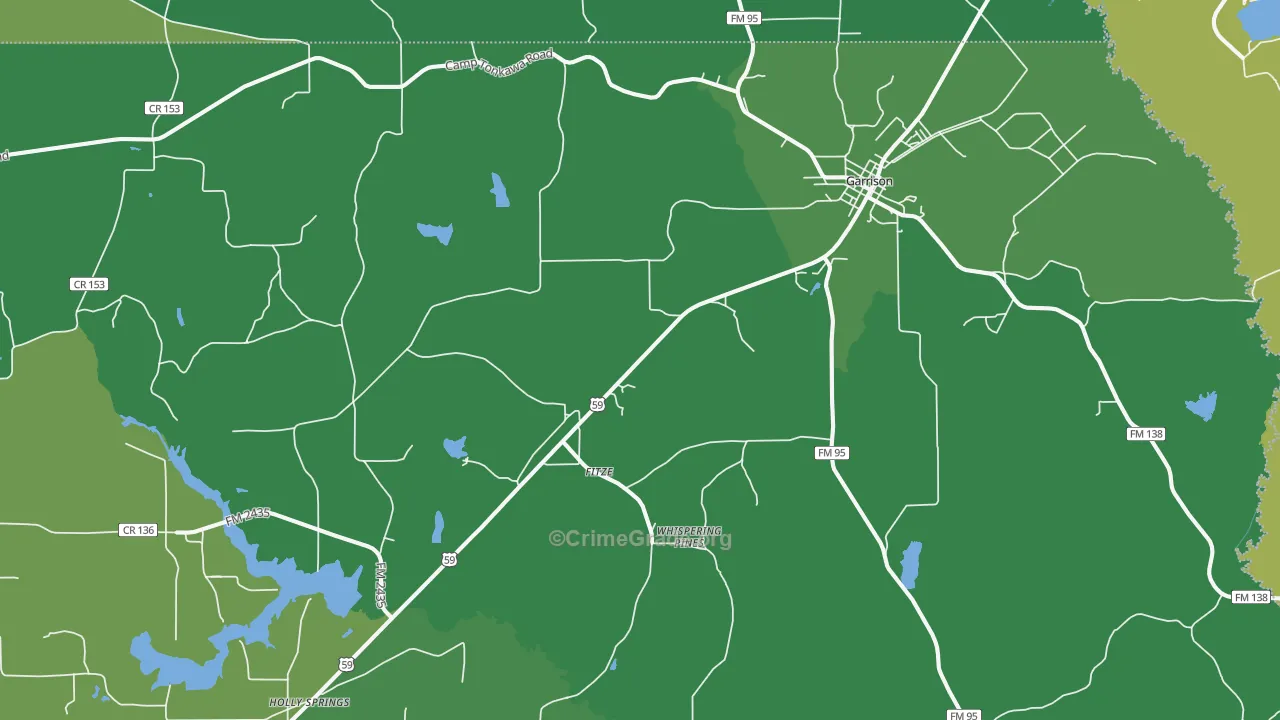Garrison, TX Map of Vehicle Theft Rates