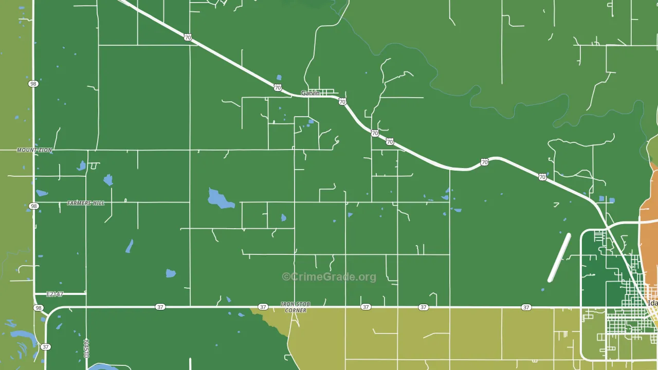Garvin, OK Map of Vehicle Theft Rates