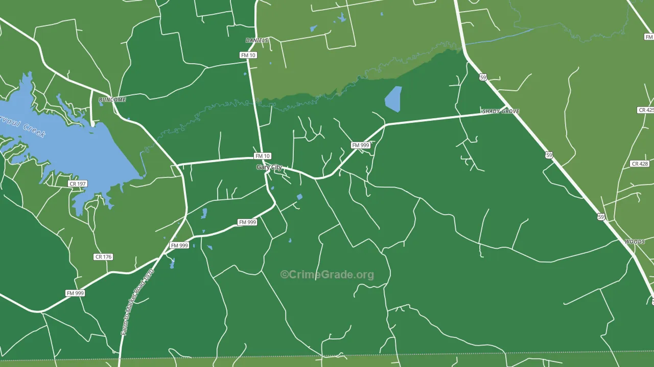 Gary City, TX Map of Vehicle Theft Rates