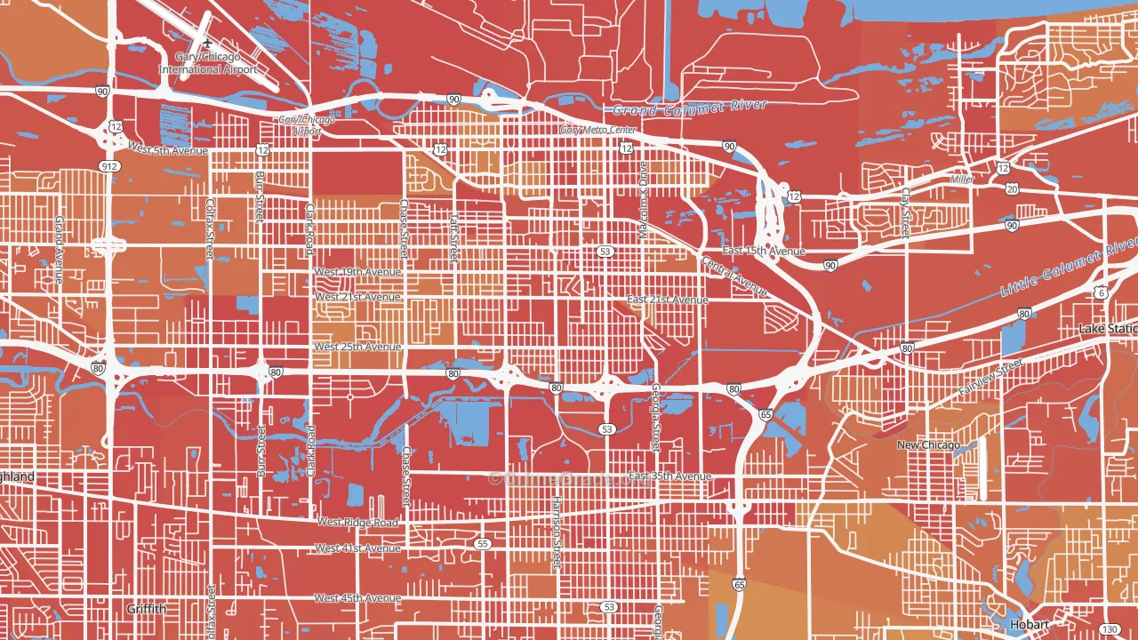 Gary, IN Map of Vehicle Theft Rates
