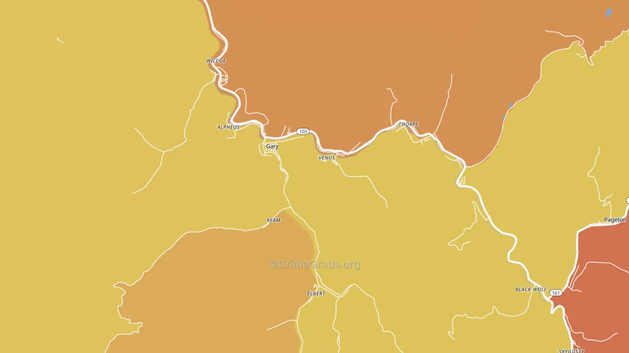 Gary, WV Map of Vehicle Theft Rates