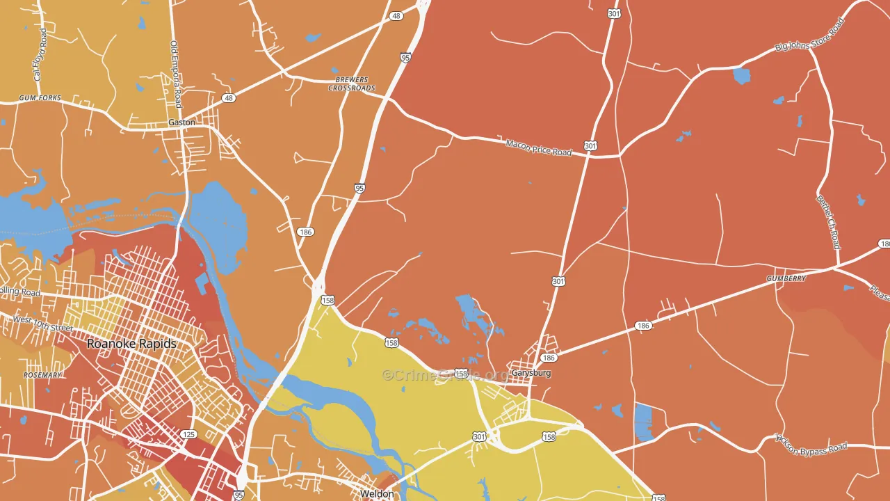 Garysburg, NC Map of Vehicle Theft Rates