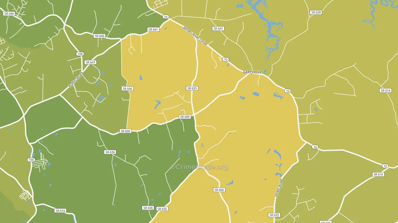Garysville, VA Map of Vehicle Theft Rates