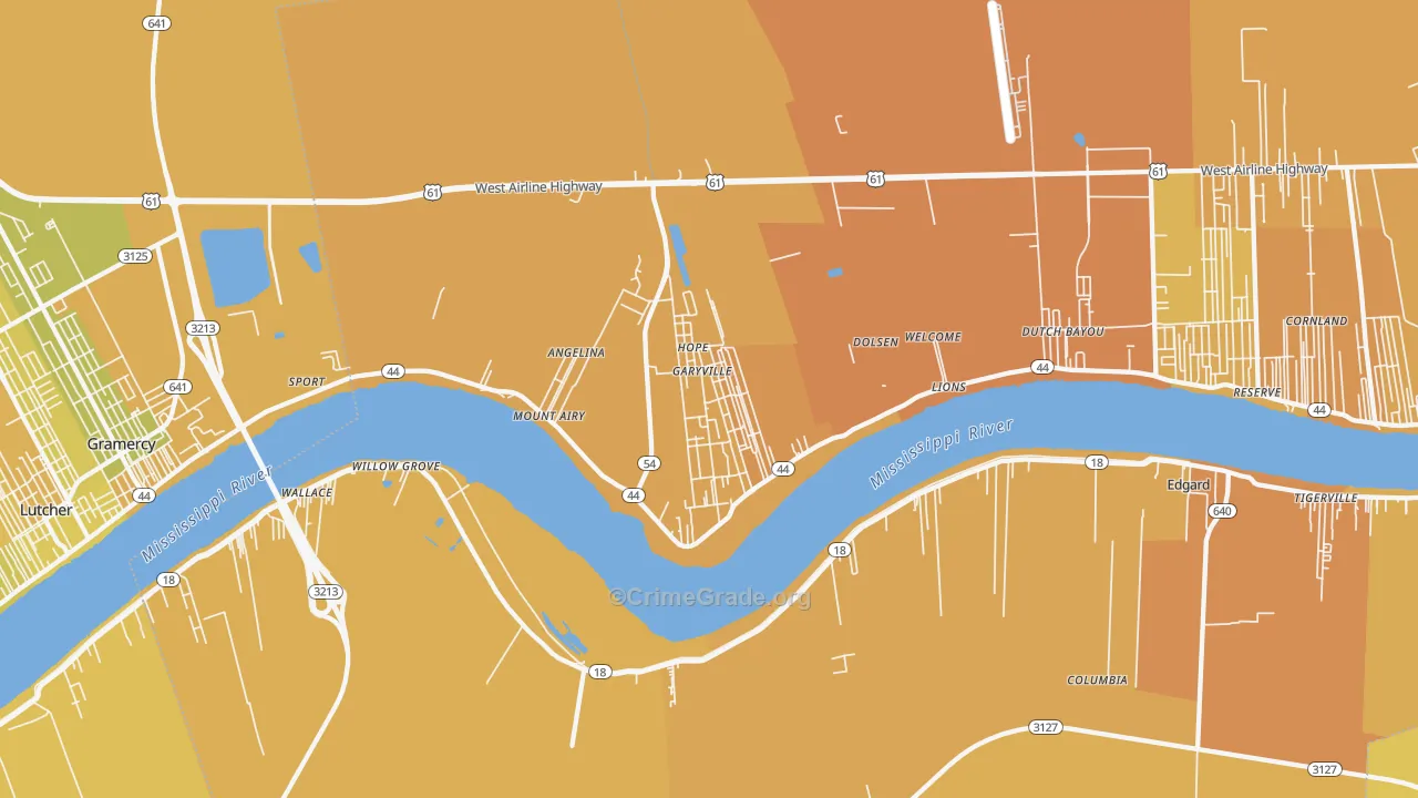 Garyville, LA Map of Vehicle Theft Rates