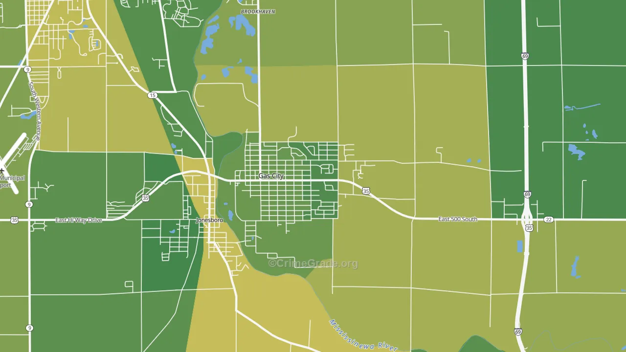 Gas City, IN Map of Vehicle Theft Rates