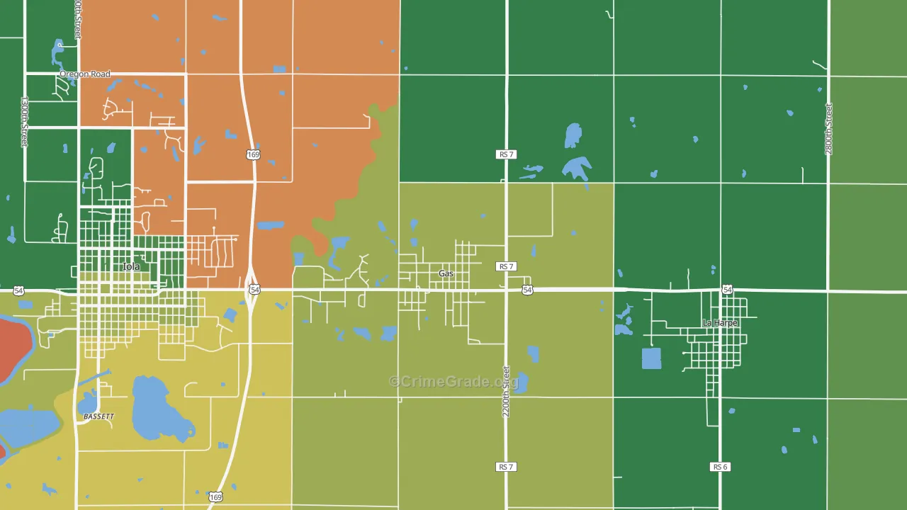 Gas, KS Map of Vehicle Theft Rates