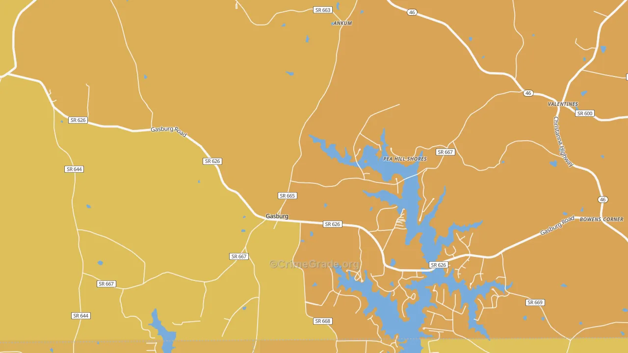 Gasburg, VA Map of Vehicle Theft Rates