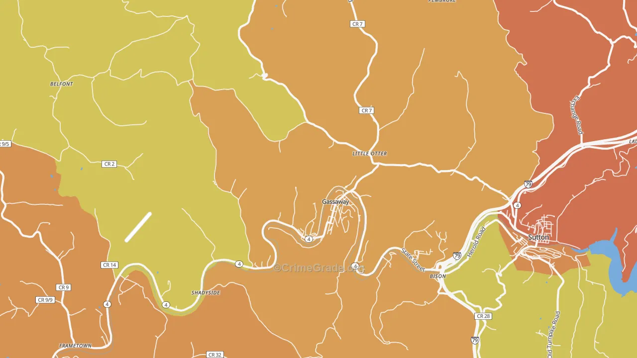 Gassaway, WV Map of Vehicle Theft Rates