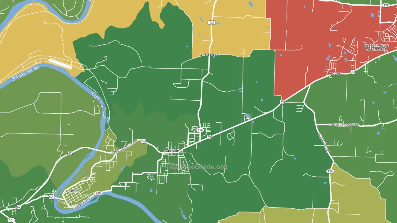 Gassville, AR Map of Vehicle Theft Rates