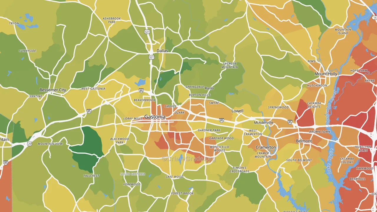 Gaston County, NC Map of Vehicle Theft Rates