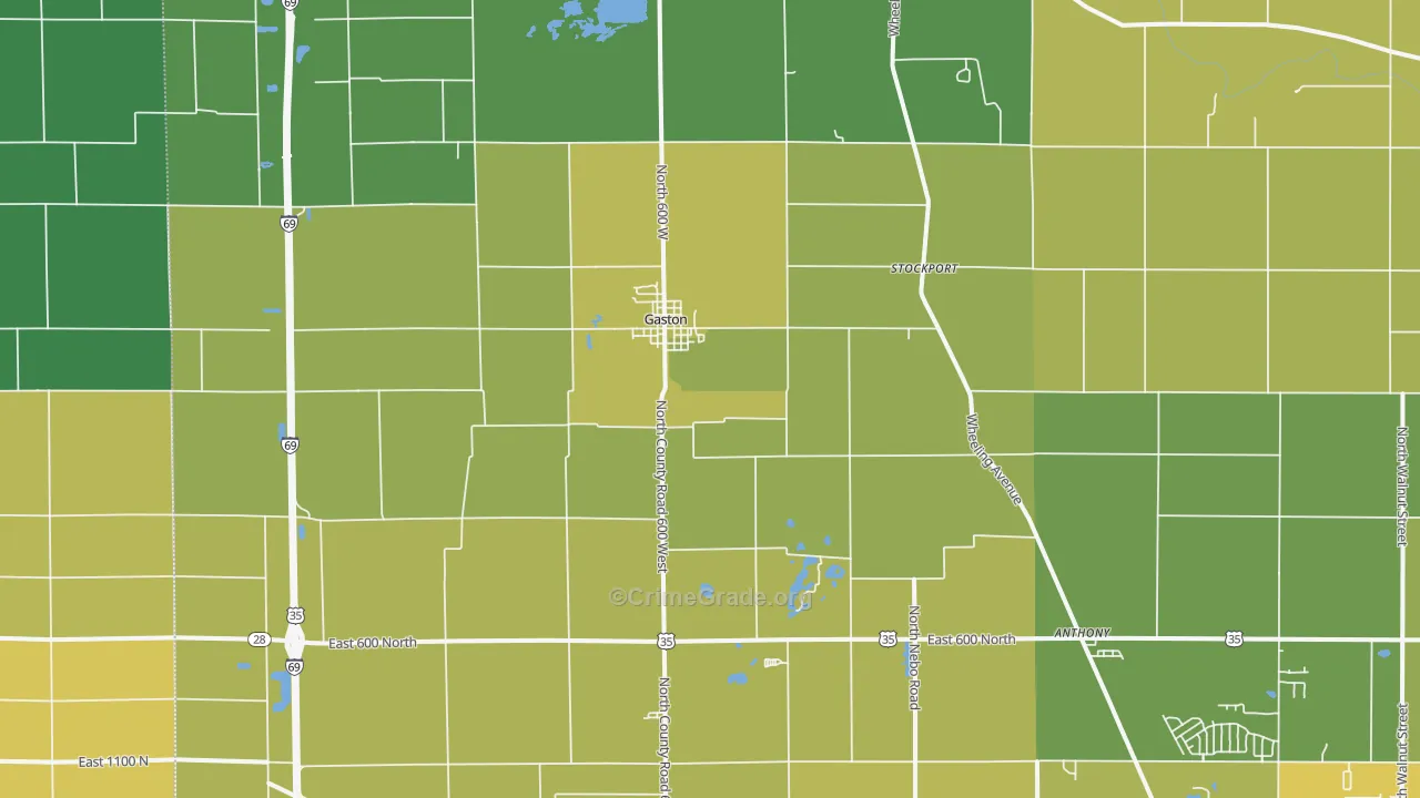 Gaston, IN Map of Vehicle Theft Rates