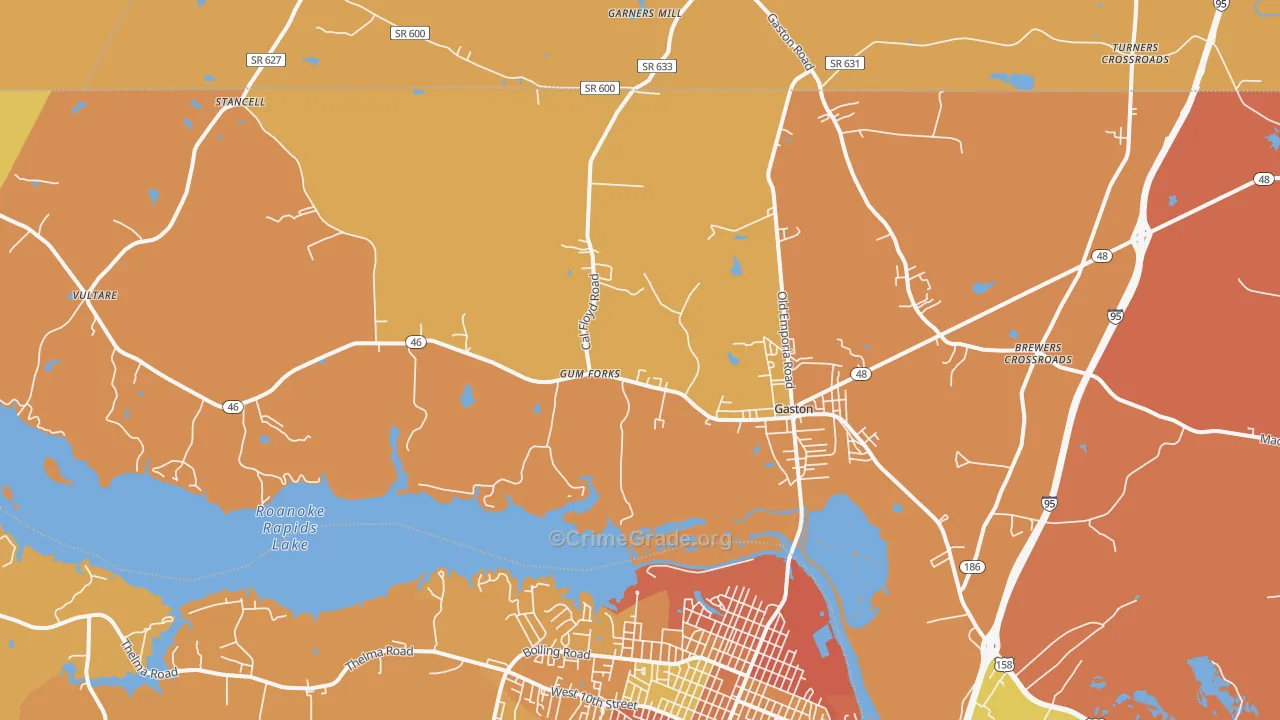 Gaston, NC Map of Vehicle Theft Rates