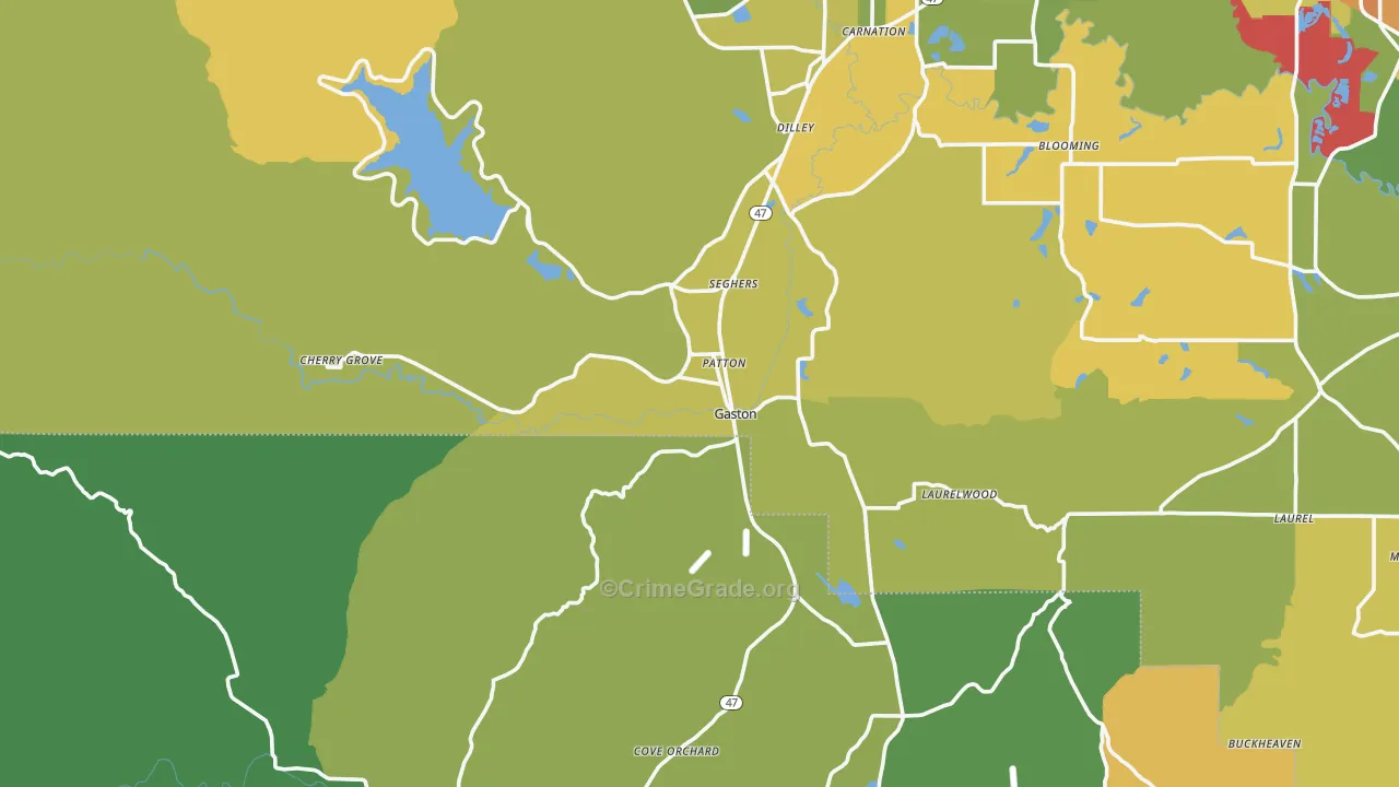 Gaston, OR Map of Vehicle Theft Rates