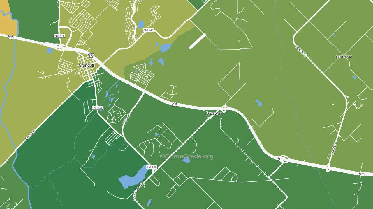 Gastonia, TX Map of Vehicle Theft Rates