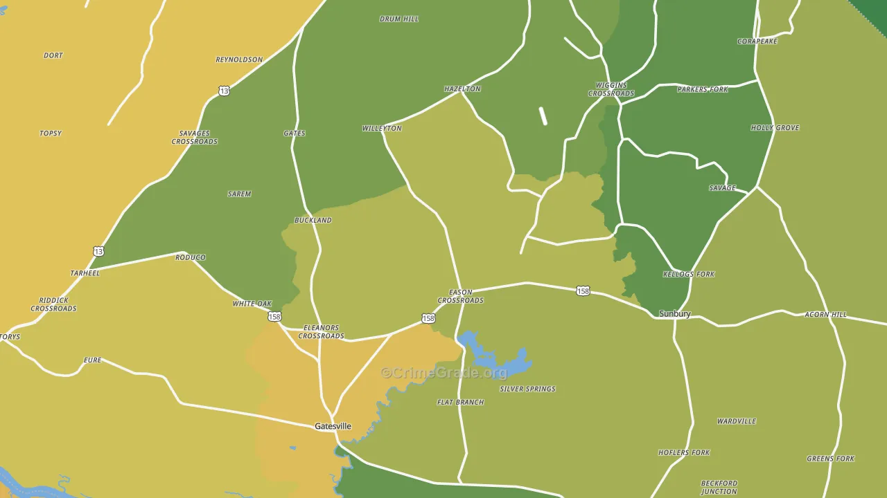 Gates County, NC Map of Vehicle Theft Rates