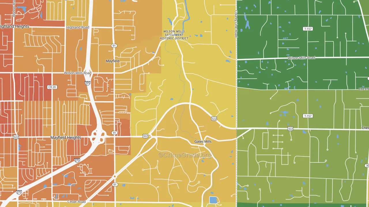 Gates Mills, OH Map of Vehicle Theft Rates