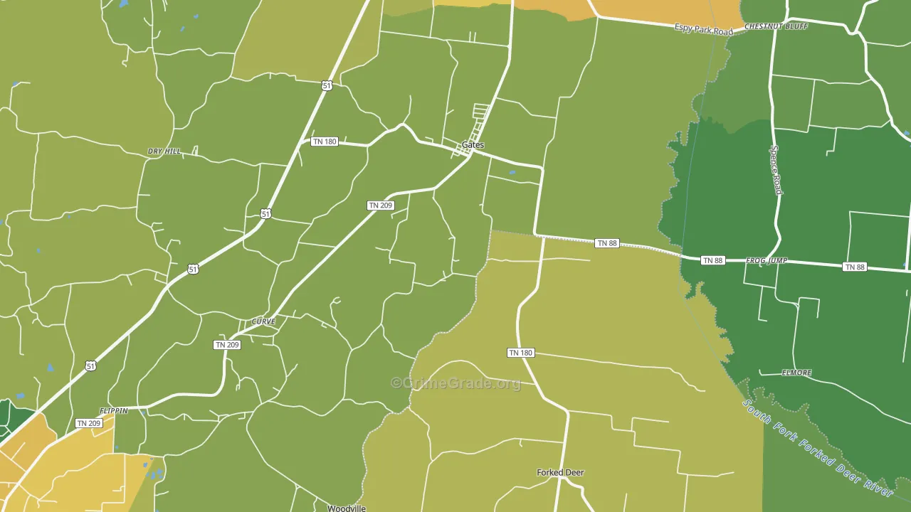 Gates, TN Map of Vehicle Theft Rates