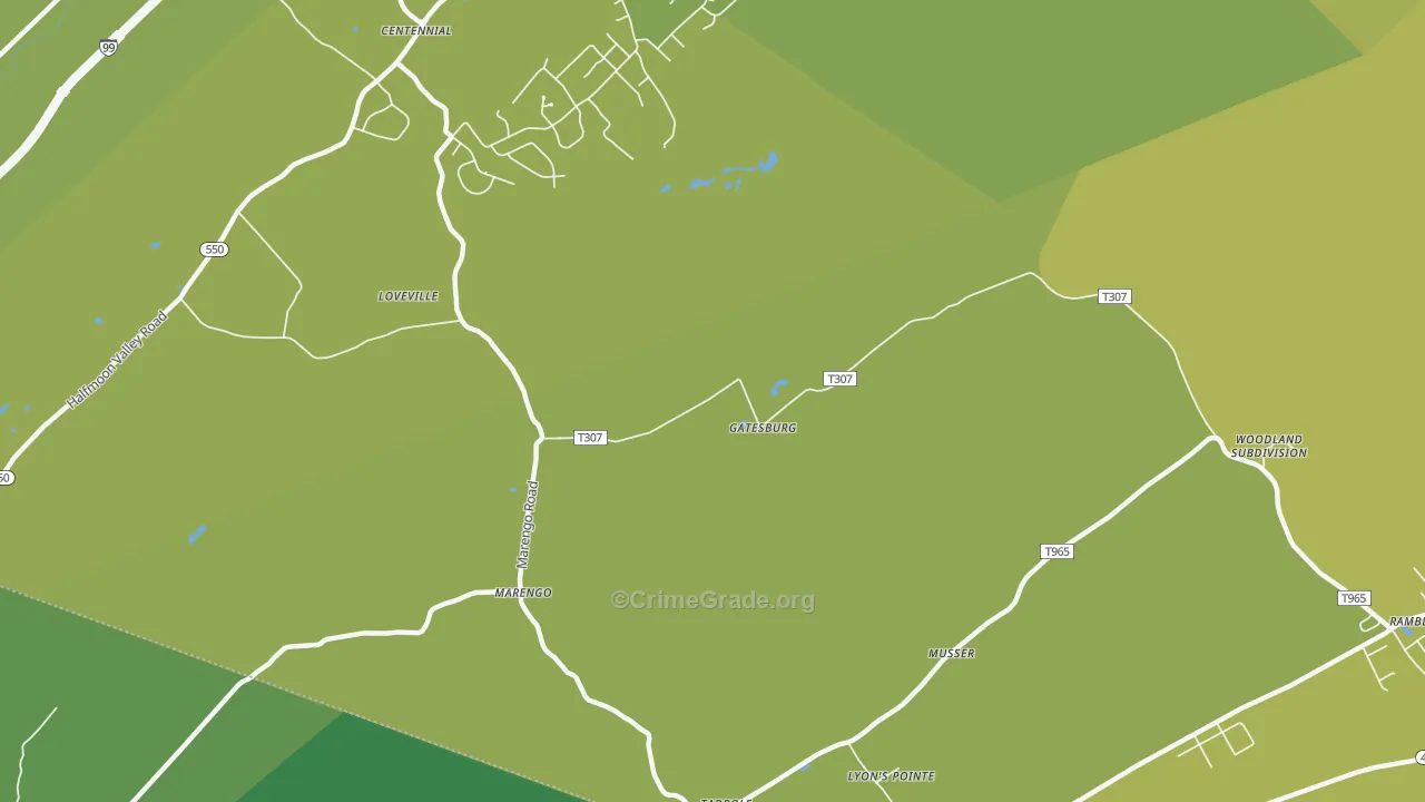 Gatesburg, PA Map of Vehicle Theft Rates