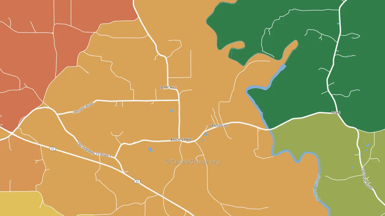 Gatesville, MS Map of Vehicle Theft Rates