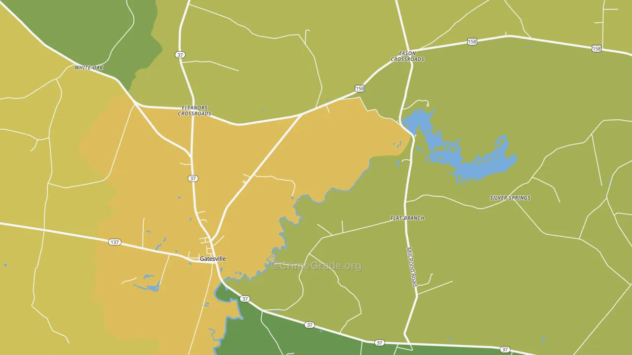 Gatesville, NC Map of Vehicle Theft Rates