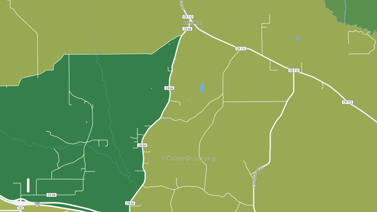 Gateswood, AL Map of Vehicle Theft Rates