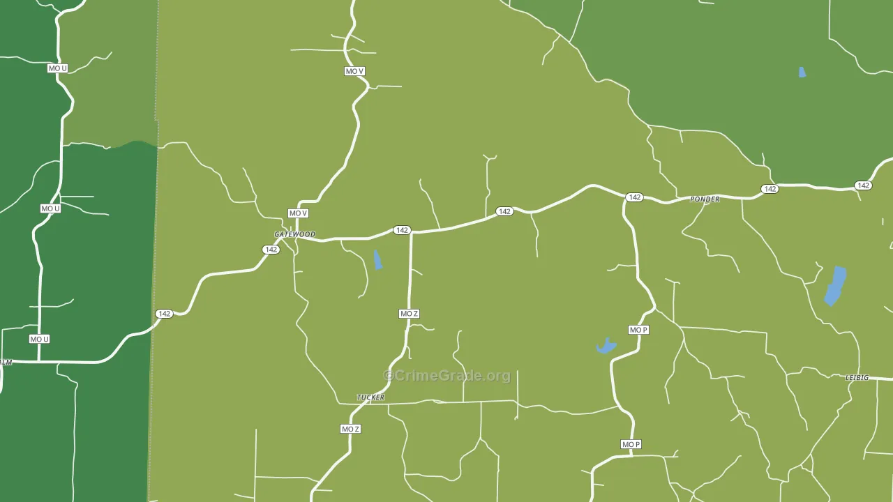 Gatewood, MO Map of Vehicle Theft Rates