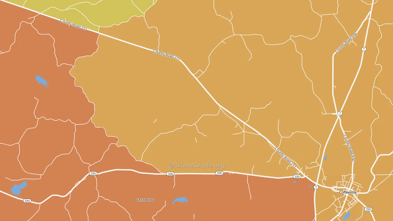 Gatewood, MS Map of Vehicle Theft Rates