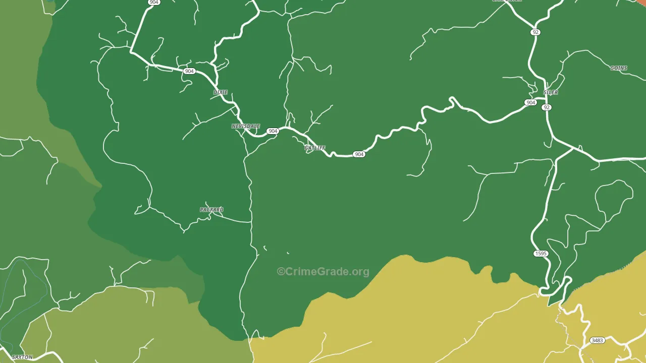 Gatliff, KY Map of Vehicle Theft Rates