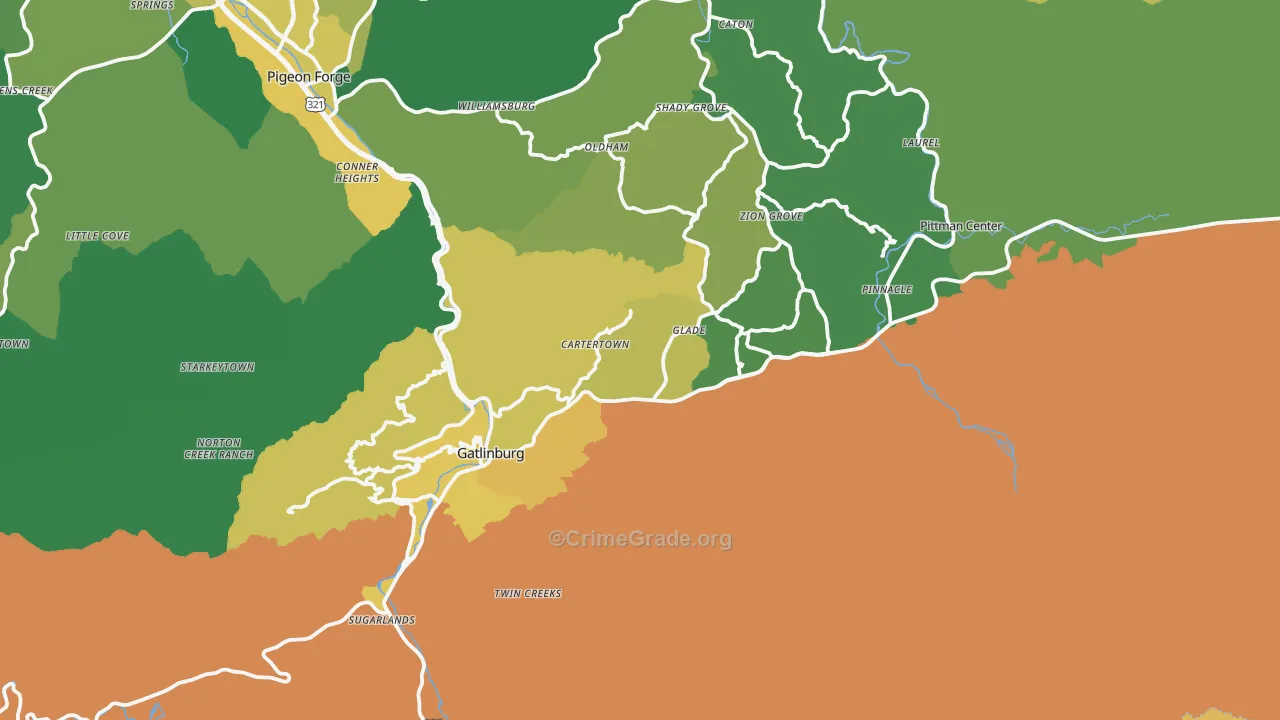 Gatlinburg, TN Map of Vehicle Theft Rates
