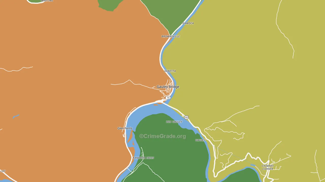 Gauley Bridge, WV Map of Vehicle Theft Rates