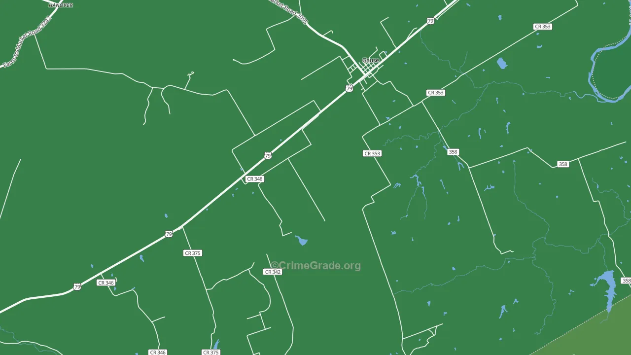 Gause, TX Map of Vehicle Theft Rates