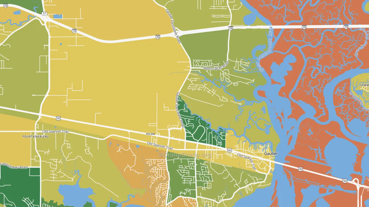 Gautier, MS Map of Vehicle Theft Rates